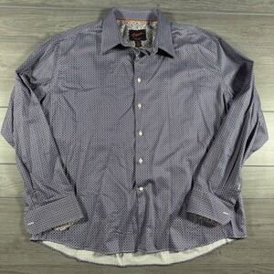 Egara Mens XXL Slim Fit Stretch Non Iron Geometric Print Button Down Shirt Blue